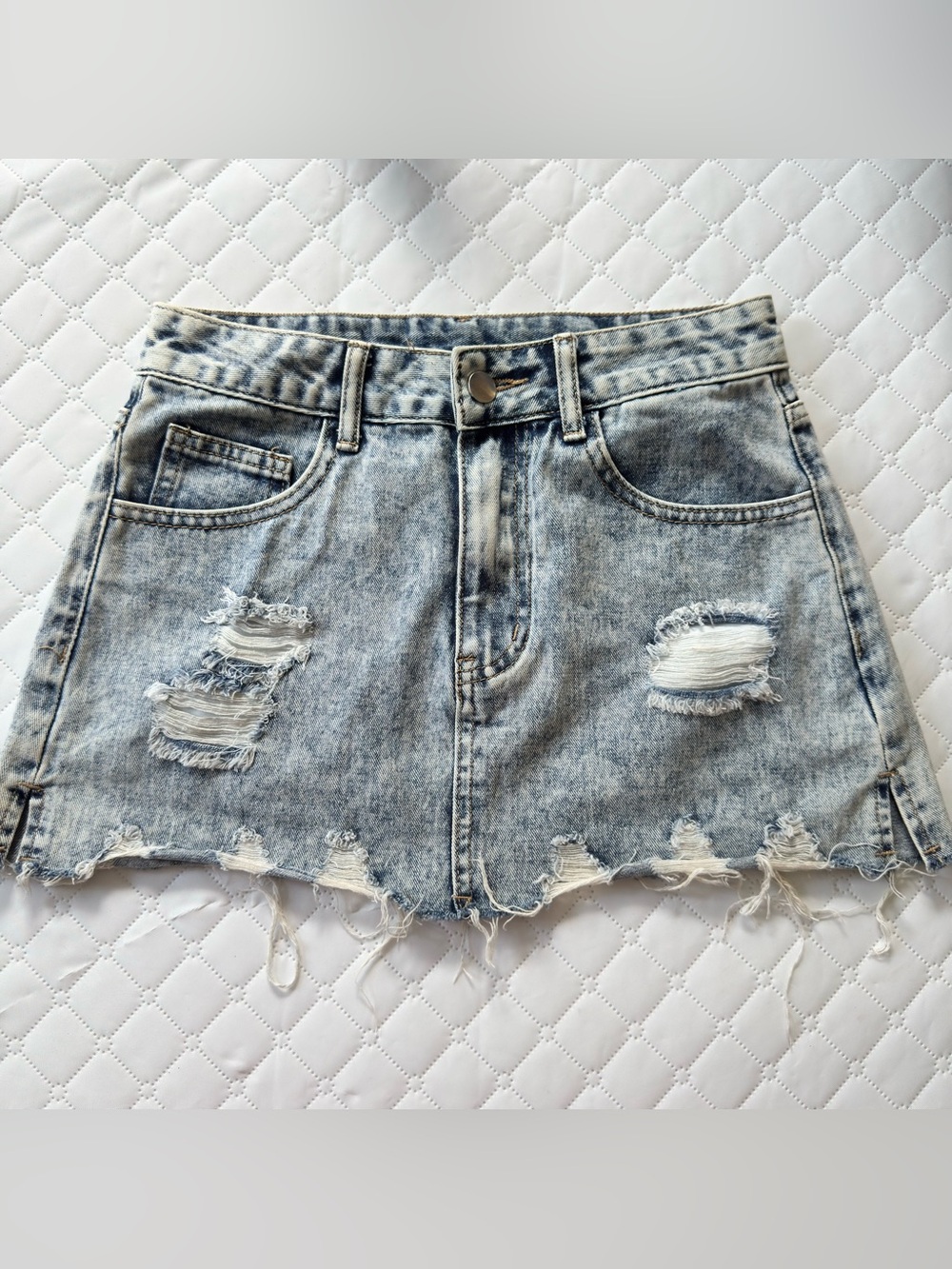 SHEIN Light Blue Distressed Denim Mini Skirt